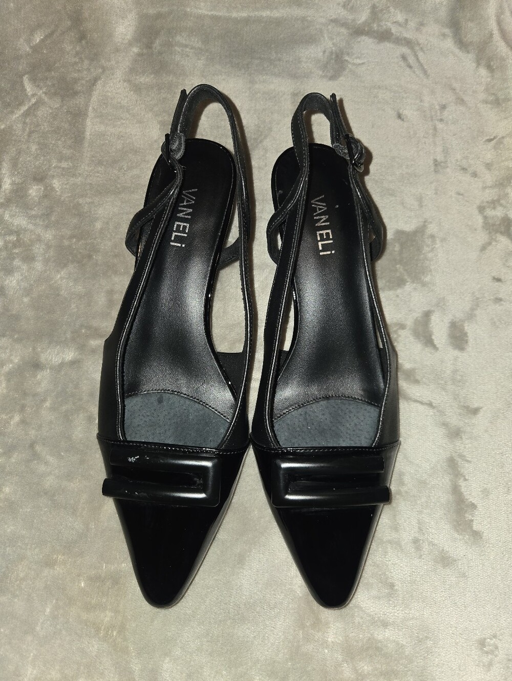Vaneli Black Patent Pointed Slingback Pumps